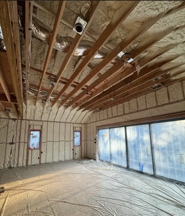 Interior walls and ceiling insulated with spray foam during new construction in Reading